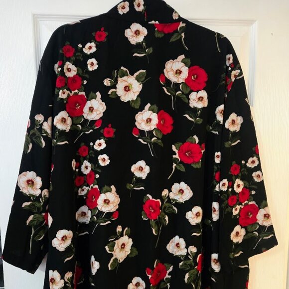 Coofandy black floral open‎ front kimono jacket XL - Picture 5 of 6
